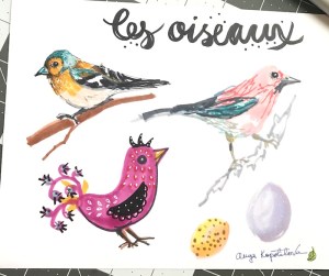 green rain art birds in marker mats home decor