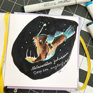 deep sea anglerfish drawing green rain art
