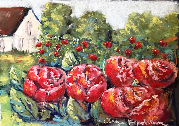 green rain art rose garden pastel