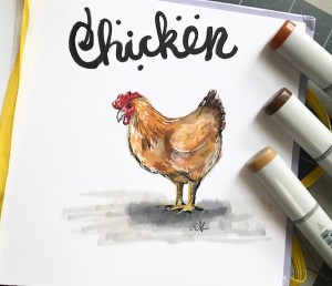 Chicken illustration green rain art copic markers