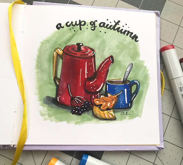 coffee autumn marker sketch green rain art