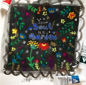 gouache floral green rain art