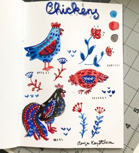 folk art chickens