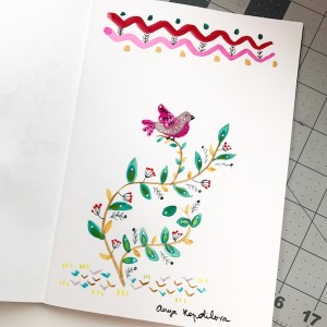 folk style bird greenrainart