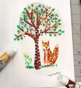 tree and fox folk art greenrainart