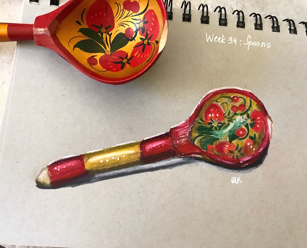 wooden spoon colored pencils green rain art