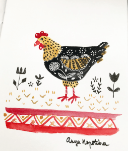 folk style chicken greenrainart