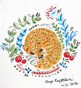 folk style fox greenrainart