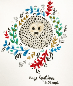 folk style hedgehog greenrainart