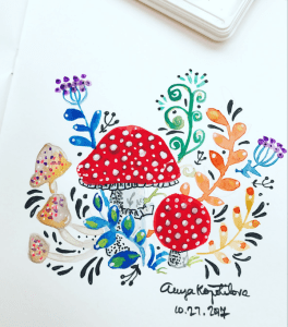 folk style mushrooms greenrainart