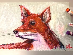 oil pastel fox sketch greenrainart