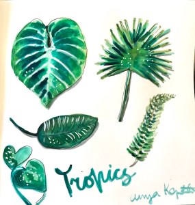 tropical foliage sketch greenrainart