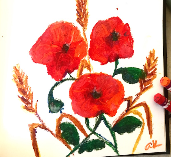 poppies oil pastel greenrainart