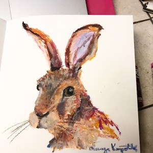 A hare oil pastel greenrainart
