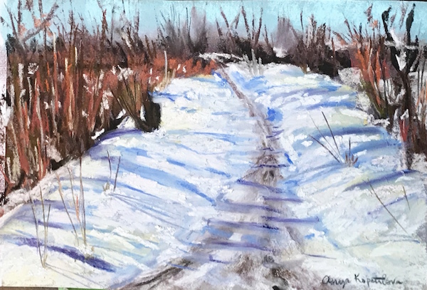 snowy trail soft pastel greenrainart